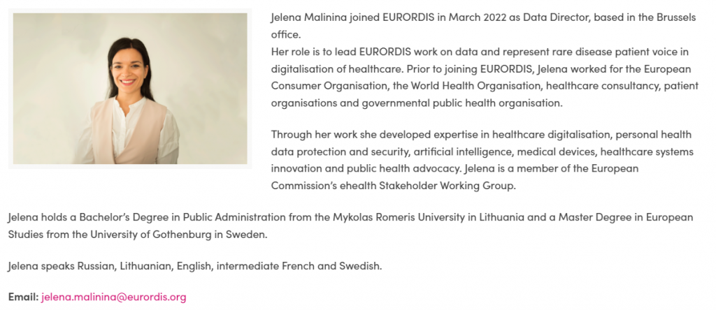 Picture of Jelena Malinina, Data Director at EURORDIS
